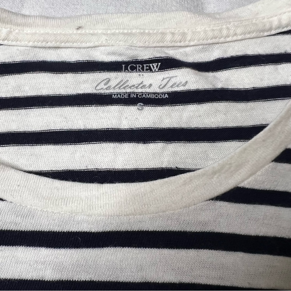 J. Crew Black & White Stripe Tee with Red Sequin Cherry - Picture 4 of 5